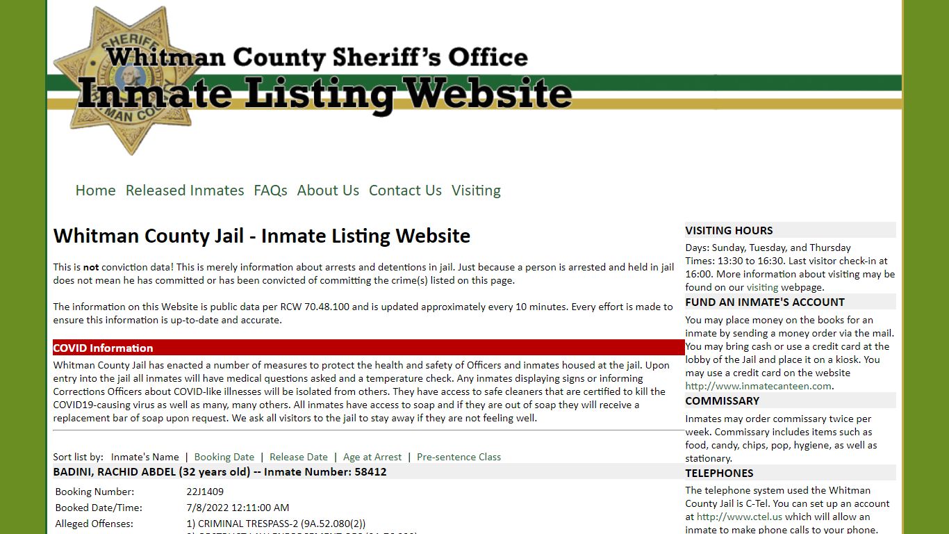 Whitman County Jail - Inmate Listing Website