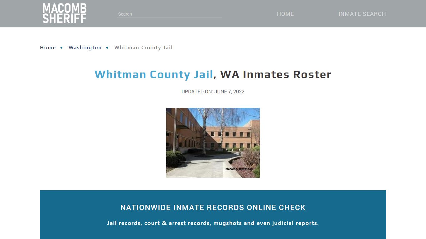 Whitman County Jail, WA Jail Roster, Name Search